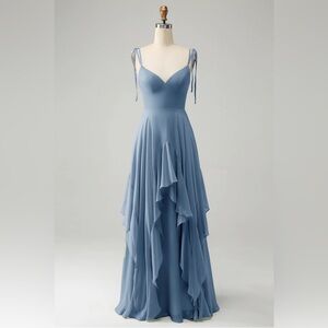 Blue Spaghetti-Strap Ruffle Maxi Dress - Wedding Guest Dress, Bridesmaids Dress